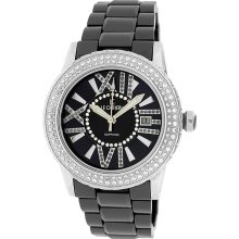 Le Chateau Women's 'Persida' Black Ceramic Zirconia Studded Bezel Watch (black)