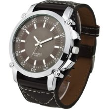 Leather Fashion Oversized Men Quartz Luminous Hands Wrist Watch