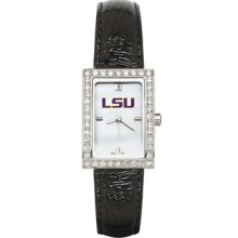 LSU Tigers Ladies Allure Watch Black Leather Strap LogoArt