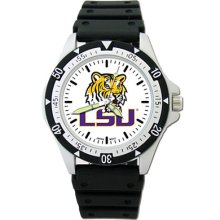 Lsu Tigers Ncaa Men's Large Dial Sports Watch W/rubber Bracelet