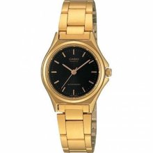 LTP1130 3-Hand Analog Ladies Fashion Black Face Gold Metal Band Watch