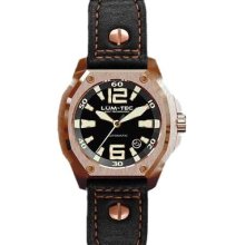 Lum-Tec Mens V-Series Automatic Analog Stainless Watch - Black Leather Strap - Black Dial - LTV4