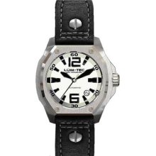 Lum-Tec Mens V-Series Automatic Analog Stainless Watch - Black Leather Strap - White Dial - LTV5