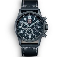 Luminox Mens Atacama Field Chronograph Stainless Watch - Black Leather Strap - Carbon Fiber Dial - L1941