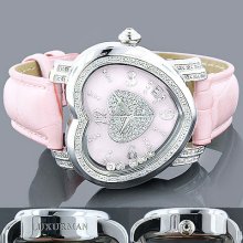 Luxurman Ladies Heart Diamond Watch 0.30ct Pink