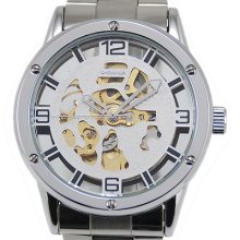 Luxury Sport Iron S/steel Skeleton Hour Automatic Mechanical Men Cuff Watch Gift