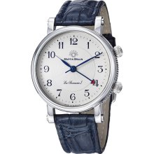 Martin Braun Men's 'La Sonnerie' Silver Dial Blue Leather Strap Watch