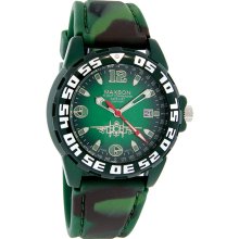 Maxson Flight Commander Datejust Mens Green Camouflage Band Quartz Watch 3002