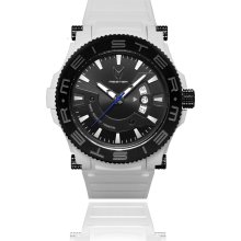 Meister Mens Prodigy Plastic Watch - White Rubber Strap - Black Dial - PR115