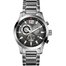 Men`s Nautica Silver Chronograph Watch W/ Black Face & Date Window