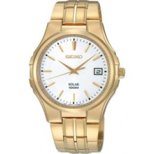 Men Seiko SNE134 Gold Tone Stainless Steel Solar Quartz White Dial