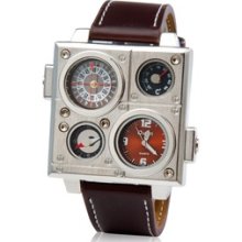Men Two-dial Quartz Analog Sports Watch with Thermometer & Compass Brown