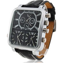 Men's 3-PC Quartz Wrist Sports Watch with Black Leather Band