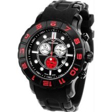 Men's Black Rugged Quartz Chronograph Rubber Strap Red