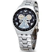 Mens Black Silver Tone Quartz Fashion Bracelet Watch