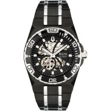 Mens Black Stainless Steel 42mm Skeleton Automatic Timepiece