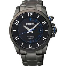 Men's Black Stainless Steel Case and Bracelet Kinetic Black Dial Date