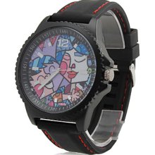 Men's Cartoon Style Silicone Quartz Analog Wrist Watch (Black)