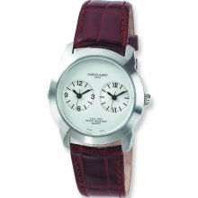 Mens Charles Hubert Leather Band Silver/White 37mm Dial Dual Time Watch