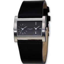 Mens Charles Hubert Leather Band Black 39x26mm Dial Dual Time