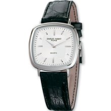 Mens Charles Hubert Leather Band White Dial Retro