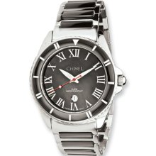 Mens Chisel Stainless Steel & Ceramic Black Dial Watch