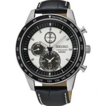 Men's Chronograph Stainless Steel Case Leather Bracelet White Dial