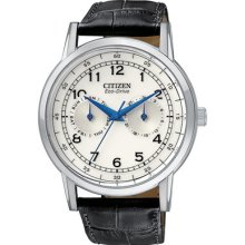 Mens Citizen Eco Drive Watch in Stainless Steel with Black Leather Strap (AO9000-06B)