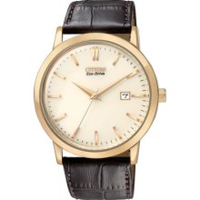 Mens Citizen Eco Drive Watch in Rose Gold Tone Stainless Steel with Brown Leather Strap (BM7193-07B)
