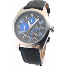 Mens Croton Leather Day Date 24 Hr Time Watch CN307161BSBL