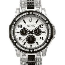 Men's Crystal Stainless Steel Sport Day Date Silver Tone Grid