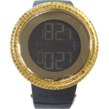 Mens Diamond Gucci Watch Round Cut Canary Color Digital 8.00ct