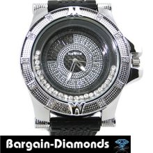 Mens Diamond Ice Ice Big Dress Motor Sports Watch Turbine Silver Tone Hip Hop