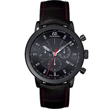 Men's Double 8 Origin Black Chronograph Watch with Leather Strap