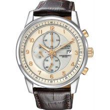 Men's Eco-Drive Stainless Steel Case Chronograph Champagne Dial Date Display Bro