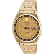 Men's Gold Tone Seiko 5 Automatic Dress Watch Gold