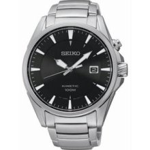Men's Kinetic Stainless Steel Case and Bracelet Black Tone Dial Date