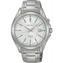 Men's Kinetic Stainless Steel Case and Bracelet Silver Tone Dial Date Display