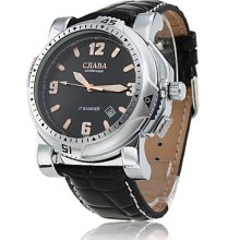 Men's Mechanical Wrist Watch Black with Leather Band