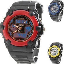 Men's Multi-Functional Rubber Analog Multi-Movement Digital Wrist Watch (Black)