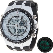 mens new Bistec black ,white & chrome face digital/analog watch silicone band
