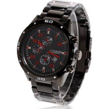 mens new Curren stainless steel quartz watch w/black & red face black finish