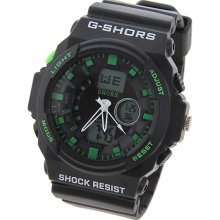mens new G shors digital/analog black & green watch silicone band backlight - Black - Adjustable - Silver