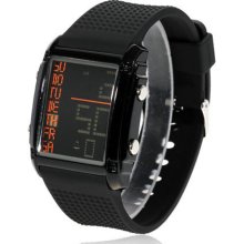 mens new OTS black and orange digital watch soft silicone band alarm day