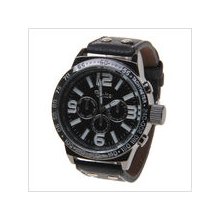 mens new Trendy Caite watch w/black face white numbers & hands leather band