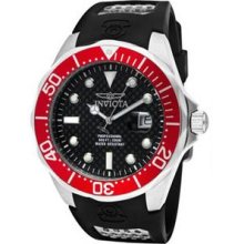 Men's Pro Diver Stainless Steel Case Rubber Bracelet Black Tone Dial