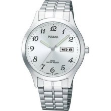 Men's Pulsar By Seiko Pxn199x Quartz Silver Dial Day Date Dress Watch