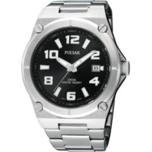 Mens Pulsar Stainless Steel Black Dial Date 10ATM Casual Watch PX ...