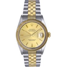 Men's Rolex Datejust 16233 Steel & Gold Watch Champagne Dial