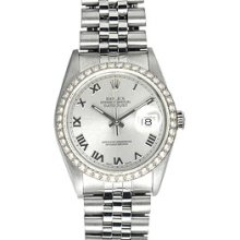 Men's Rolex Datejust Watch 16234 Gray Roman Dial Diamond Bezel